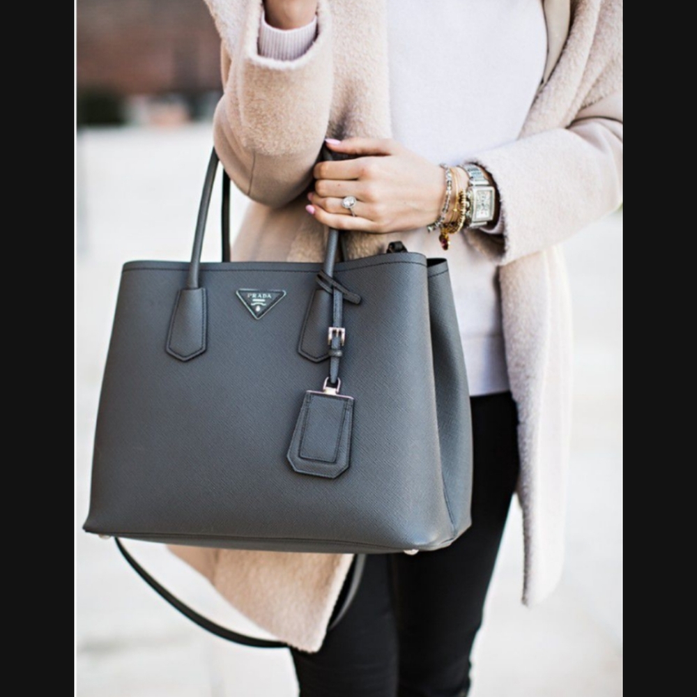 Prada saffiano cuir suede double bag -large
